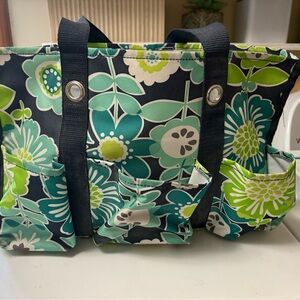 Thirty one Floral garden/utility Tote Bag in Teal & Green